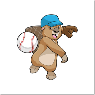 Beaver at Baseball Sports with Cap Posters and Art